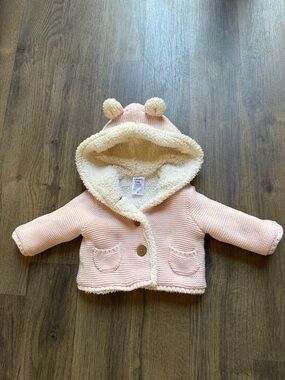 Carter's Pink Knit Baby Hooded Jacket with Sherpa Trim